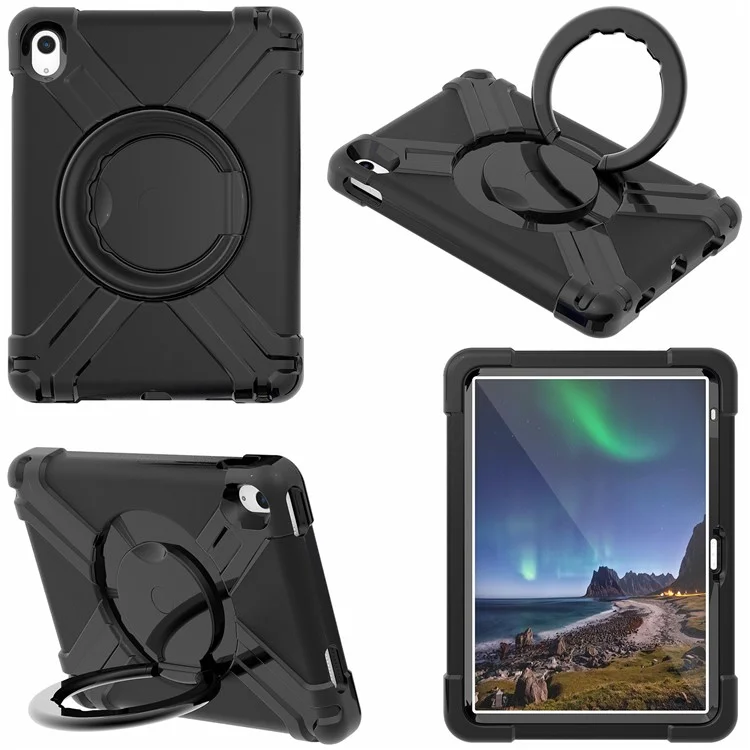 For iPad (2025) / 10.9 (2022) 360-Degree Rotation Kickstand Tablet Cover Military Anti-Drop Protection PC + TPU Case - All Black-Cellmalls