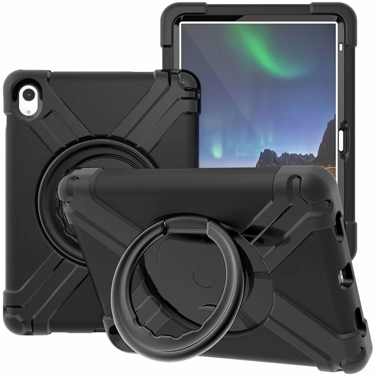 For iPad (2025) / 10.9 (2022) 360-Degree Rotation Kickstand Tablet Cover Military Anti-Drop Protection PC + TPU Case - All Black-Cellmalls
