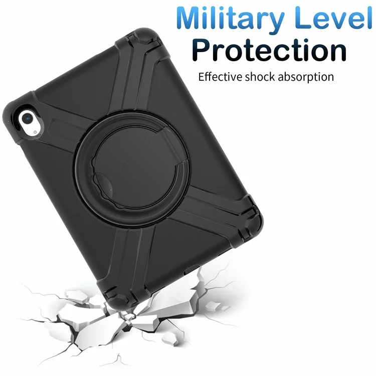For iPad (2025) / 10.9 (2022) 360-Degree Rotation Kickstand Tablet Cover Military Anti-Drop Protection PC + TPU Case - All Black-Cellmalls