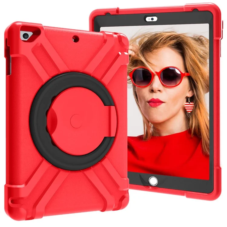 360° Swivel Kickstand PC + Silicone Hybrid Tablet Case for Apple iPad Air/Air 2/iPad 9.7-inch (2018) / iPad 9.7-inch (2017) - All Black-Cellmalls