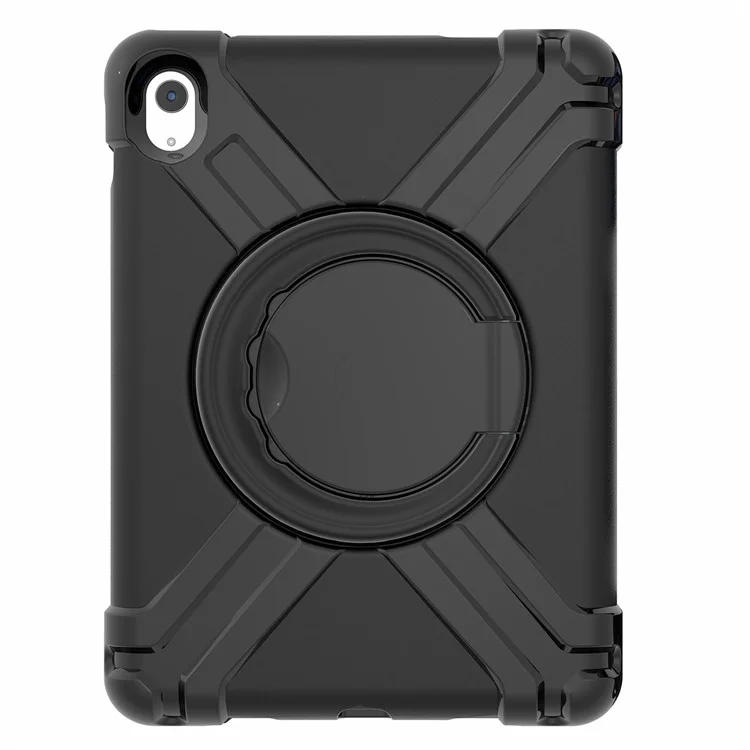 For iPad (2025) / 10.9 (2022) 360-Degree Rotation Kickstand Tablet Cover Military Anti-Drop Protection PC + TPU Case - All Black-Cellmalls