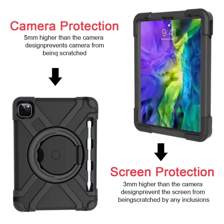 For Apple iPad Air (2020) / Air (2022) / Pro 11-inch (2022) / (2021) / (2020) 360-degree Swivel Kickstand PC + TPU Hybrid Tablet Case - Black-Cellmalls