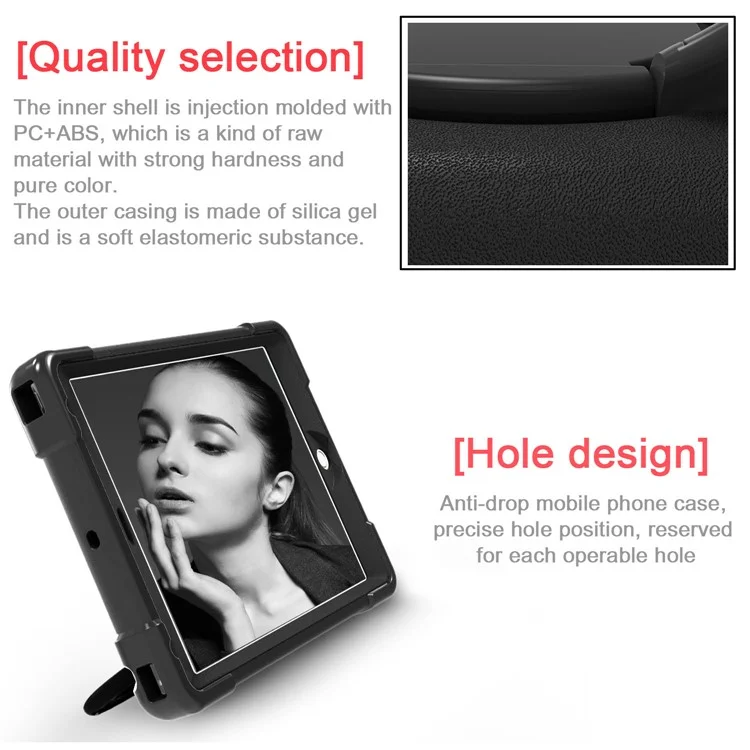 360° Swivel Kickstand PC + Silicone Hybrid Tablet Case for Apple iPad Air/Air 2/iPad 9.7-inch (2018) / iPad 9.7-inch (2017) - All Black-Cellmalls