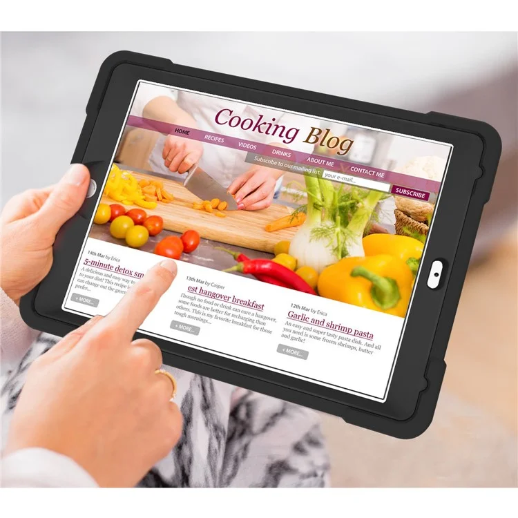 360° Swivel Kickstand PC + Silicone Hybrid Tablet Case for Apple iPad Air/Air 2/iPad 9.7-inch (2018) / iPad 9.7-inch (2017) - All Black-Cellmalls