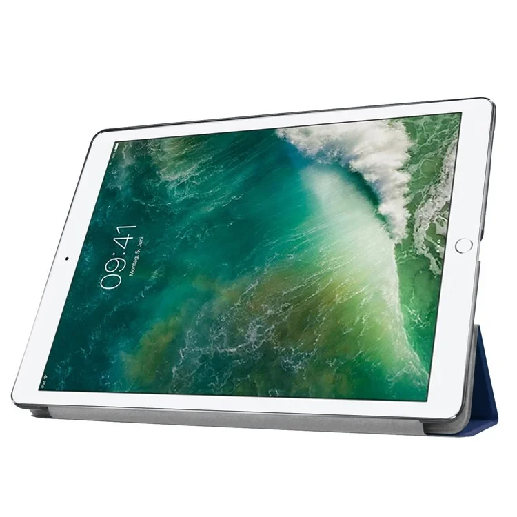 For iPad Pro 12.9 (2017) PU Leather Ultra Thin Tri-fold Stand Auto Sleep/Wake Tablet Cover - Dark Blue-Cellmalls