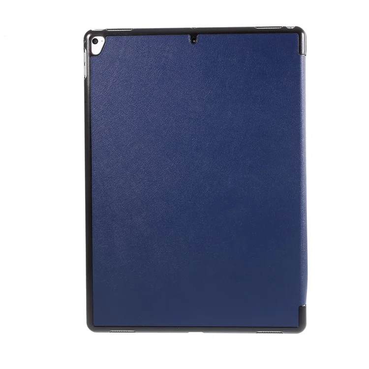 For iPad Pro 12.9 (2017) PU Leather Ultra Thin Tri-fold Stand Auto Sleep/Wake Tablet Cover - Dark Blue-Cellmalls