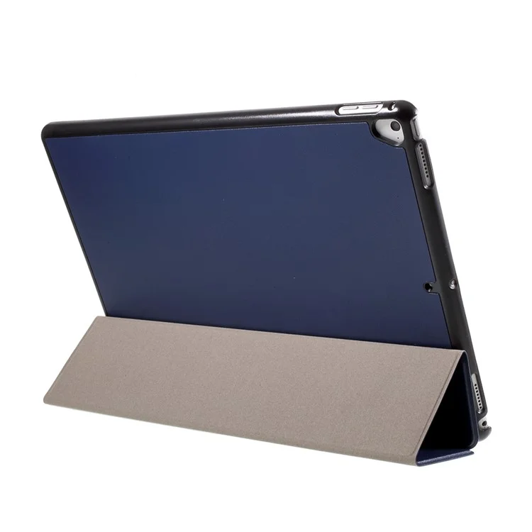 For iPad Pro 12.9 (2017) PU Leather Ultra Thin Tri-fold Stand Auto Sleep/Wake Tablet Cover - Dark Blue-Cellmalls
