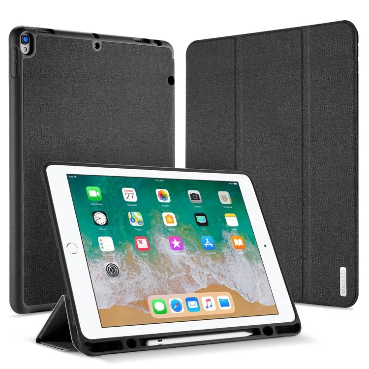 DUX DUCIS DOMO Series Tri-fold Stand Folio Smart Cloth Texture PU Leather Case with Pencil Holder for iPad Pro 12.9 (2017) - Black-Cellmalls