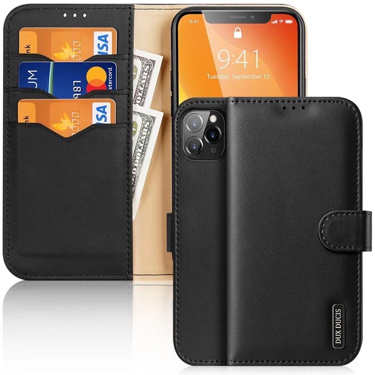 DUX DUCIS Hivo Genuine Leather Phone Cover Flip Shell for iPhone 11 Pro Max - Black-Cellmalls