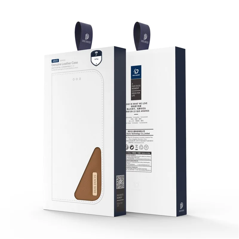 DUX DUCIS Hivo Series for iPhone 16 Case Cowhide Leather Wallet Stand Flip Phone Cover - Brown-Cellmalls