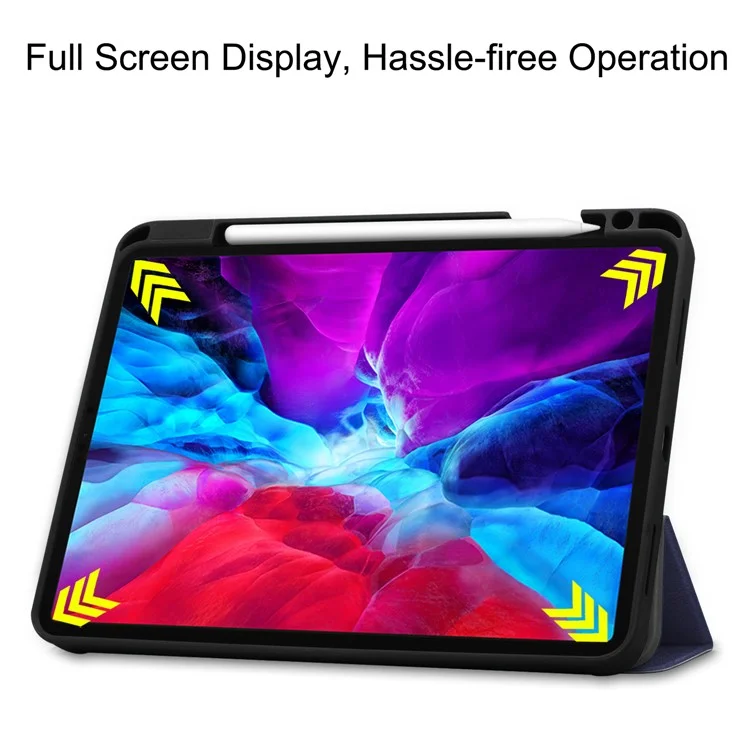 For iPad Pro 12.9 (2022) / (2021) / (2020) / (2018) PU Leather Stable Tri-fold Stand Stand Tablet Mobile Shell [with Pen Slot] - Dark Blue-Cellmalls