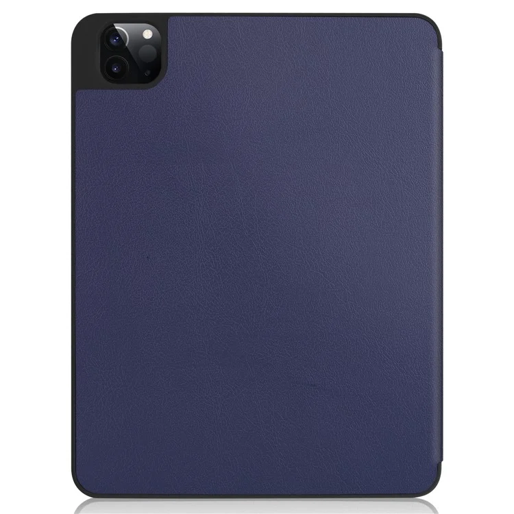 For iPad Pro 12.9 (2022) / (2021) / (2020) / (2018) PU Leather Stable Tri-fold Stand Stand Tablet Mobile Shell [with Pen Slot] - Dark Blue-Cellmalls