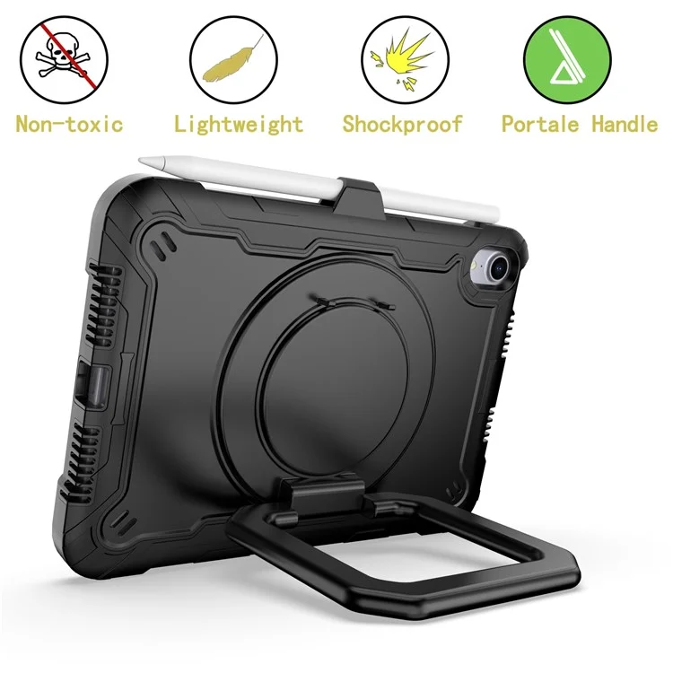 Rotating Kickstand PC + Silicone Tablet Case Cover with Shoulder Strap for iPad mini (2021) - Black/Black-Cellmalls