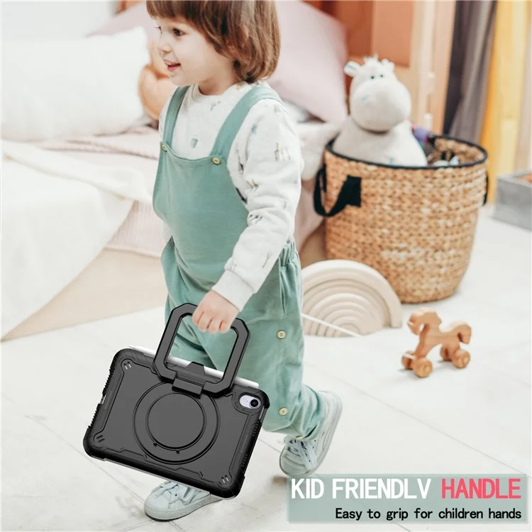 Rotating Kickstand PC + Silicone Tablet Case Cover with Shoulder Strap for iPad mini (2021) - Black/Black-Cellmalls