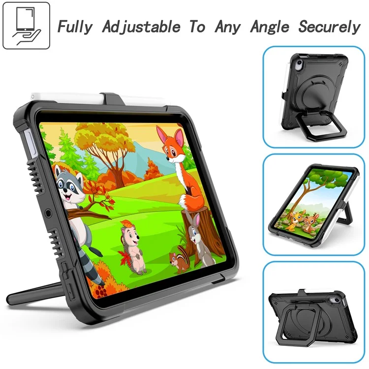 Rotating Kickstand PC + Silicone Tablet Case Cover with Shoulder Strap for iPad mini (2021) - Black/Black-Cellmalls