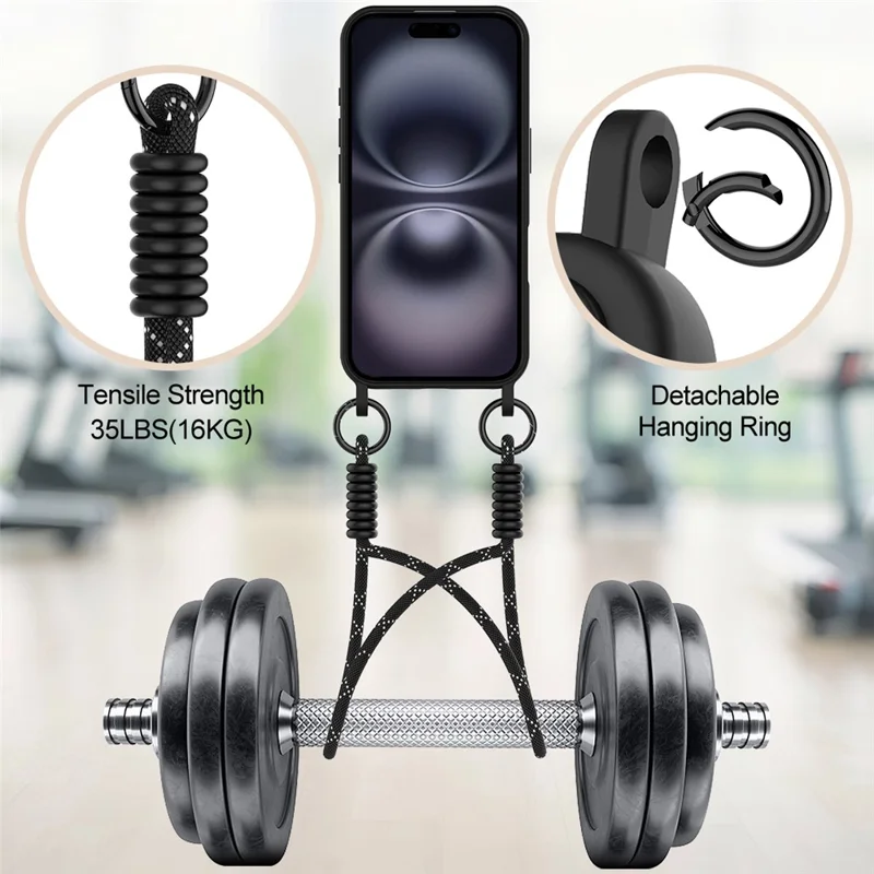 For iPhone 16 Plus Case Liquid Silicone Card Holder Phone Back Cover with Short Strap - Black-Cellmalls