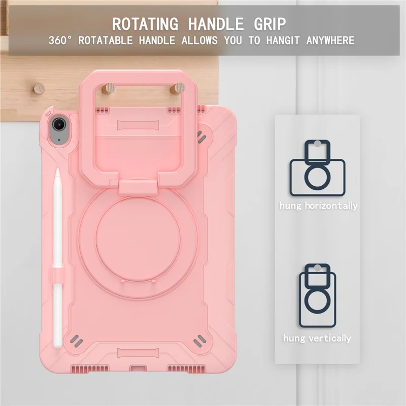 For iPad Air 11 (2025) / (2024) Case with Shoulder Strap PC+Silicone Hand Grip Kickstand Tablet Cover - Rose Gold-Cellmalls