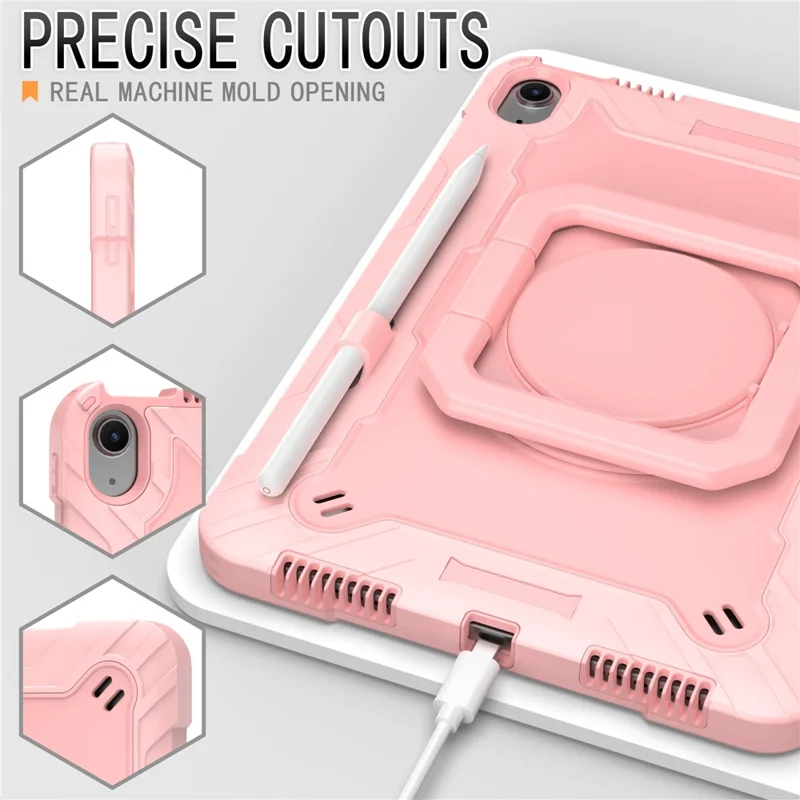 For iPad Air 11 (2025) / (2024) Case with Shoulder Strap PC+Silicone Hand Grip Kickstand Tablet Cover - Rose Gold-Cellmalls