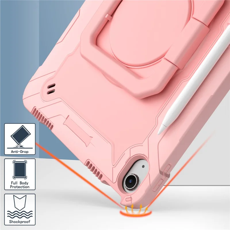 For iPad Air 11 (2025) / (2024) Case with Shoulder Strap PC+Silicone Hand Grip Kickstand Tablet Cover - Rose Gold-Cellmalls
