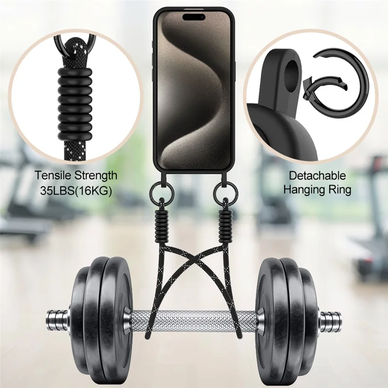 For iPhone 15 Pro Liquid Silicone Case Phone Back Cover with Card Holder and Short Strap - Black-Cellmalls