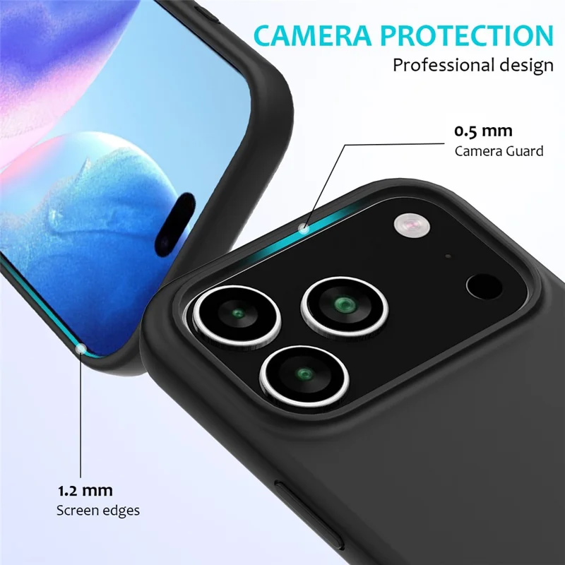 For iPhone 17 Pro Case Drop Proof Liquid Silicone Soft Lining Back Phone Cover - Black-Cellmalls