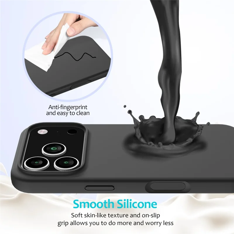 For iPhone 17 Pro Case Drop Proof Liquid Silicone Soft Lining Back Phone Cover - Black-Cellmalls