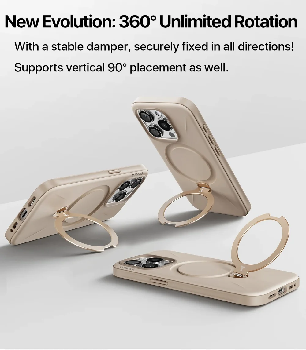 TORRAS Ostand Q Pro Series For iPhone 15 Pro Case Kickstand TPU+PC Phone Cover Compatible with Magsafe - Desert Gold-Cellmalls