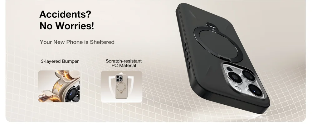 TORRAS Ostand Q Pro Series For iPhone 16 Pro Case Kickstand TPU+PC Phone Cover Compatible with Magsafe - Black-Cellmalls