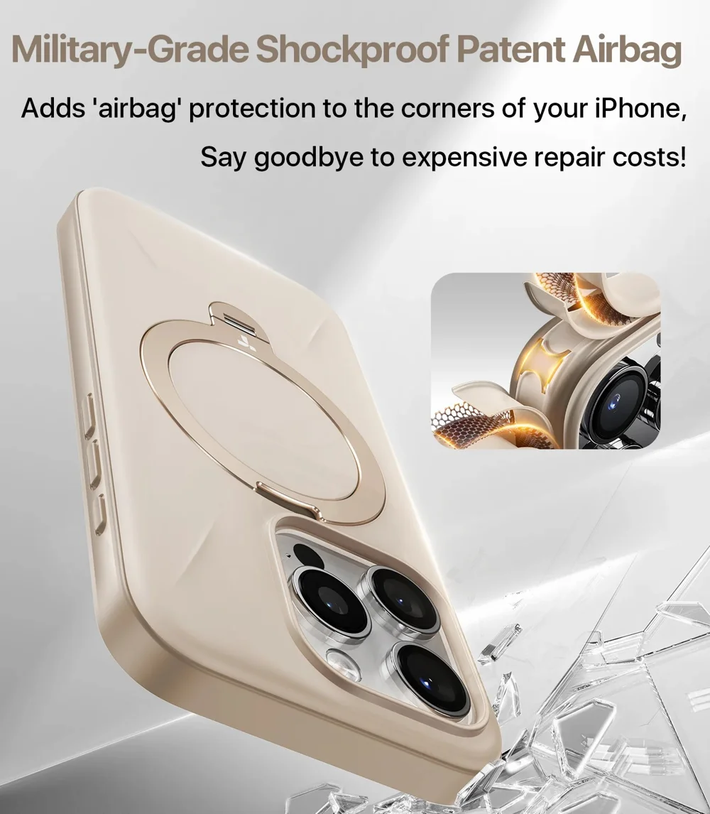 TORRAS Ostand Q Pro Series For iPhone 15 Pro Max Case Kickstand TPU+PC Phone Cover Compatible with Magsafe - Desert Gold-Cellmalls