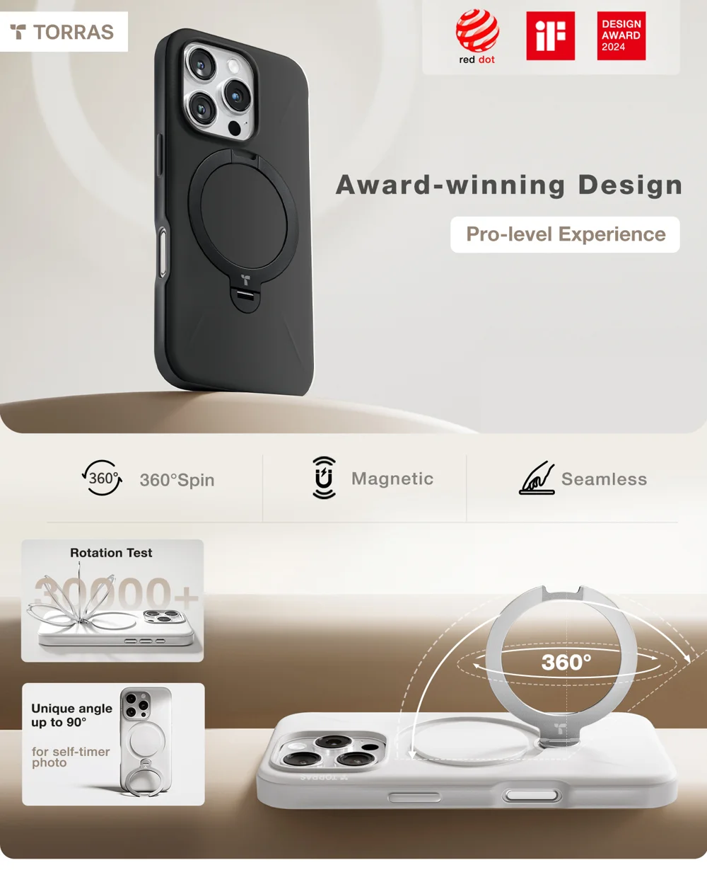 TORRAS Ostand Q Pro Series For iPhone 16 Case Kickstand TPU+PC Phone Cover Compatible with Magsafe, Desert Gold-Cellmalls