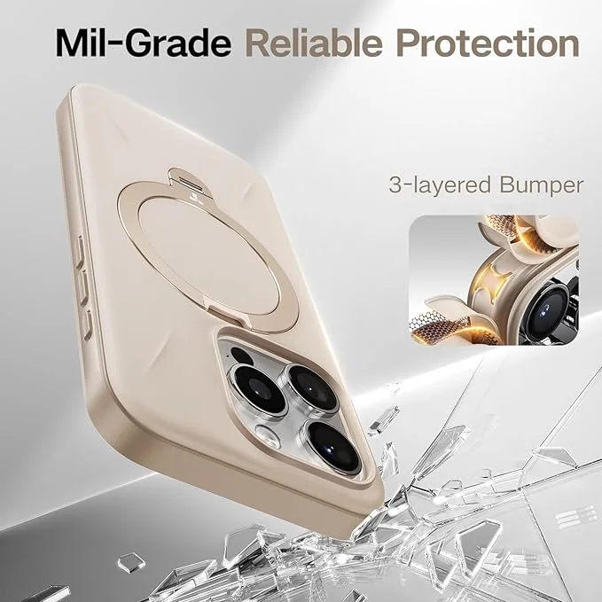 TORRAS Ostand Q Pro Series For iPhone 16 Case Kickstand TPU+PC Phone Cover Compatible with Magsafe, Desert Gold-Cellmalls