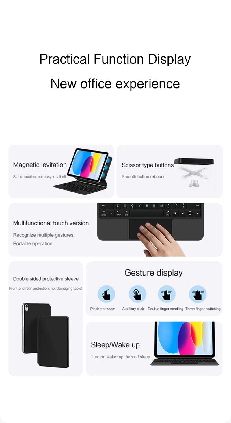 For iPad (2025) / 10.9 (2022) Magnetic Floating Bluetooth-Compatible Keyboard + Leather Tablet Case - Black-Cellmalls
