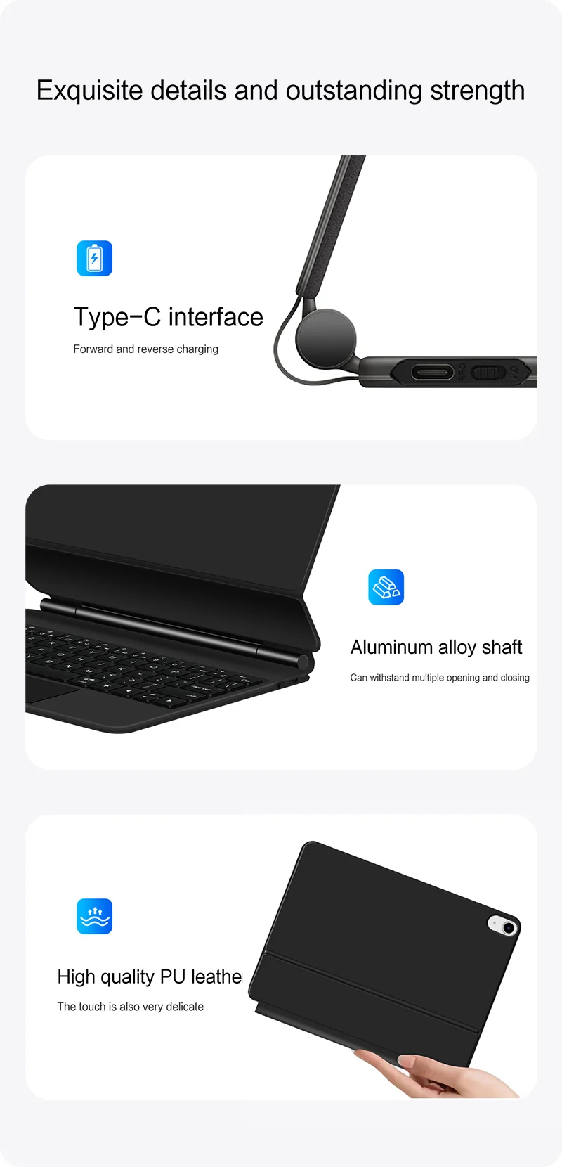 For iPad (2025) / 10.9 (2022) Magnetic Floating Bluetooth-Compatible Keyboard + Leather Tablet Case - Black-Cellmalls