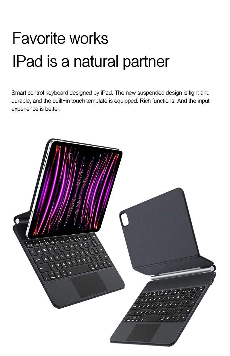 JIUYU For iPad Pro 11 (2020) / (2021) / (2022) Magnetic Floating Bluetooth-compatible Keyboard + Leather Tablet Case-Cellmalls