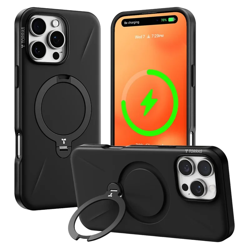 TORRAS Ostand Q Pro Series For iPhone 16 Pro Max Case Kickstand TPU+PC Phone Cover Compatible with Magsafe - Black-Cellmalls