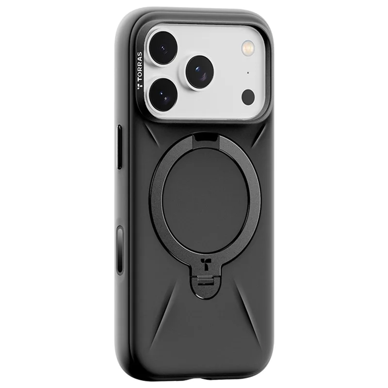 TORRAS Ostand Q Pro Series For iPhone 17 Pro Max Case Magnetic Ring Kickstand Liquid Silicone + PC Phone Cover - Black-Cellmalls