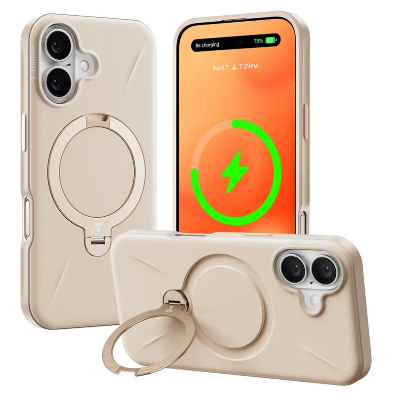 TORRAS Ostand Q Pro Series For iPhone 16 Case Kickstand TPU+PC Phone Cover Compatible with Magsafe, Desert Gold-Cellmalls
