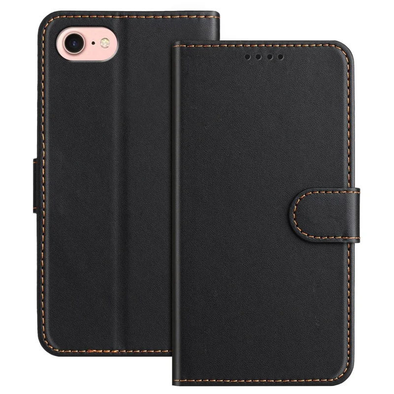 For iPhone SE (2022) / iPhone 6 4.7-inch / iPhone 6s 4.7-inch / iPhone 7 4.7 inch / iPhone 8 4.7 inch / iPhone SE (2020) Leather Case Wallet Stand Solid Color Anti Drop Phone Cover - Black-Cellmalls