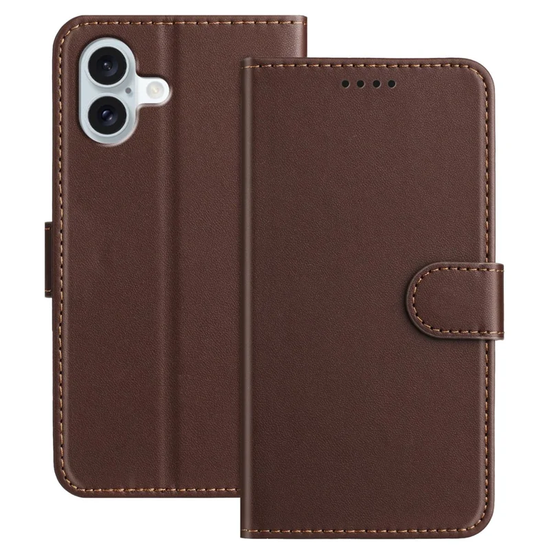 For iPhone 16 Plus Leather Case Wallet Stand Solid Color Anti Drop Phone Cover - Black-Cellmalls