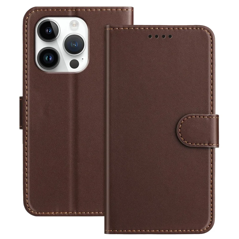 For iPhone 16 Pro Leather Case Wallet Stand Solid Color Anti Drop Phone Cover - Black-Cellmalls