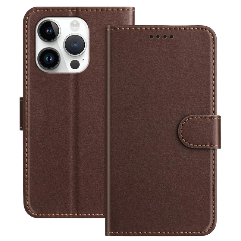 For iPhone 15 Pro Leather Case Wallet Stand Solid Color Anti Drop Phone Cover - Black-Cellmalls