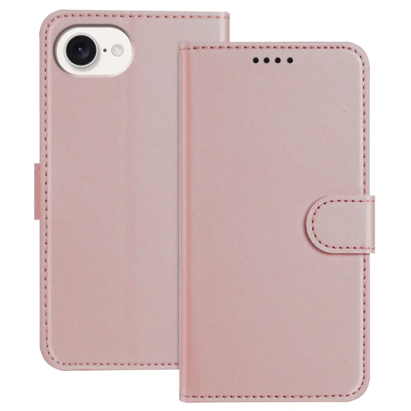 For iPhone 16e Leather Case Wallet Stand Solid Color Anti Drop Phone Cover - Black-Cellmalls