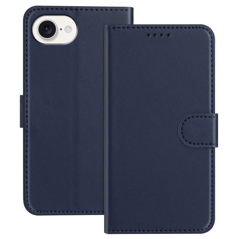 For iPhone 16e Leather Case Wallet Stand Solid Color Anti Drop Phone Cover - Black-Cellmalls