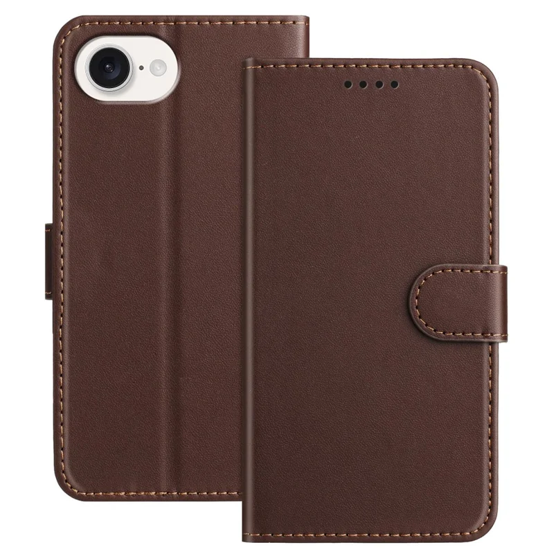 For iPhone 16e Leather Case Wallet Stand Solid Color Anti Drop Phone Cover - Black-Cellmalls