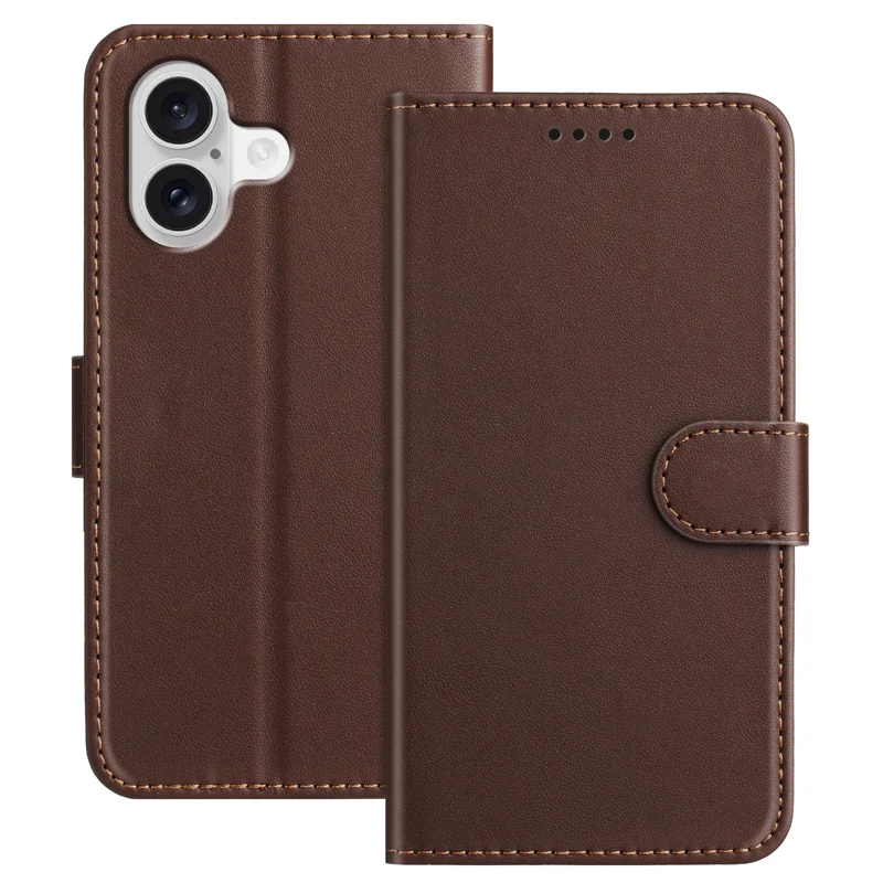 For iPhone 17 Leather Case Wallet Stand Solid Color Anti Drop Phone Cover - Black-Cellmalls