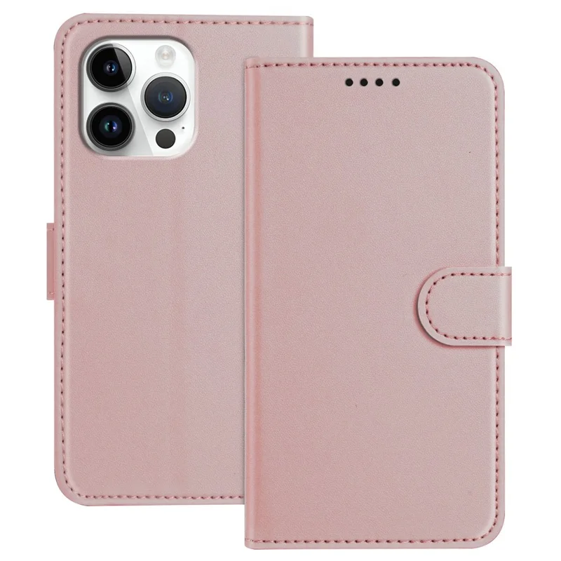 For iPhone 16 Pro Max Leather Case Wallet Stand Solid Color Anti Drop Phone Cover - Black-Cellmalls