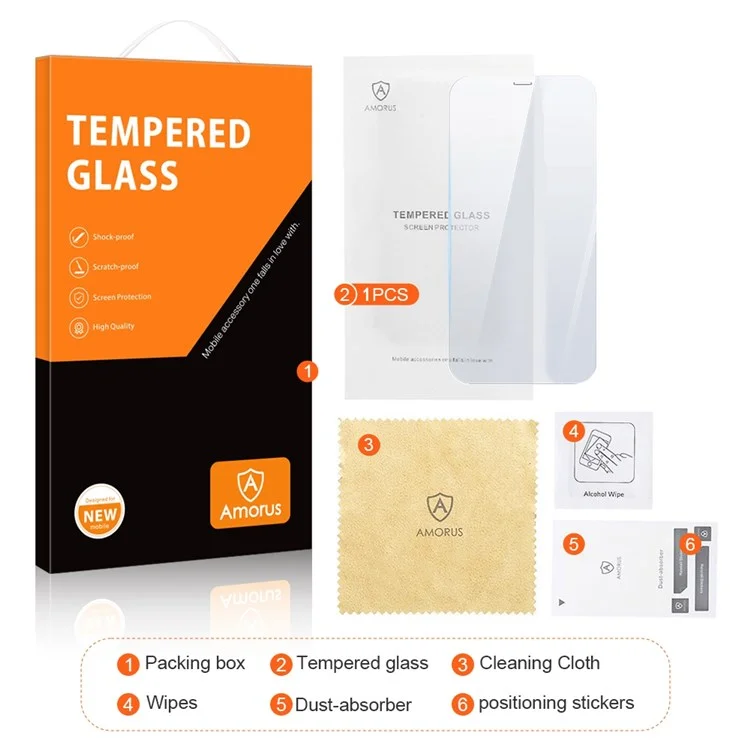 AMORUS For iPhone 14 6.1 inch High Aluminum-silicon Glass Screen Protector 2.5D Arc Edges 9 Hardness High Definition Anti-Scratch Film-Cellmalls