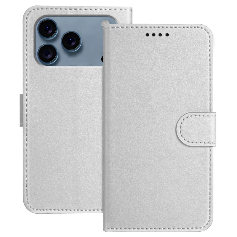 For iPhone 17 Pro Leather Case Wallet Stand Solid Color Anti Drop Phone Cover - Black-Cellmalls