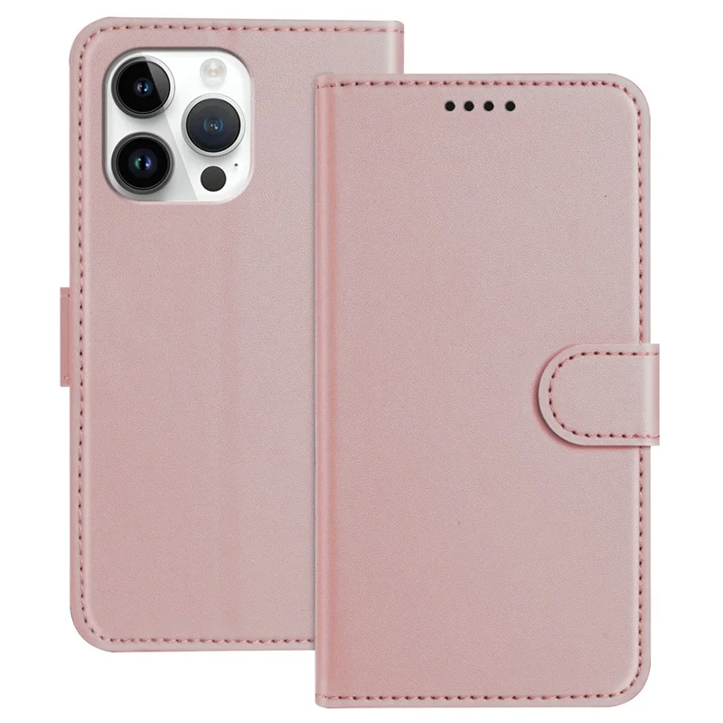 For iPhone 15 Pro Max Leather Case Wallet Stand Solid Color Anti Drop Phone Cover - Black-Cellmalls