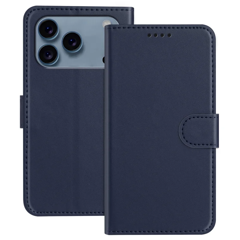 For iPhone 17 Pro Leather Case Wallet Stand Solid Color Anti Drop Phone Cover - Black-Cellmalls